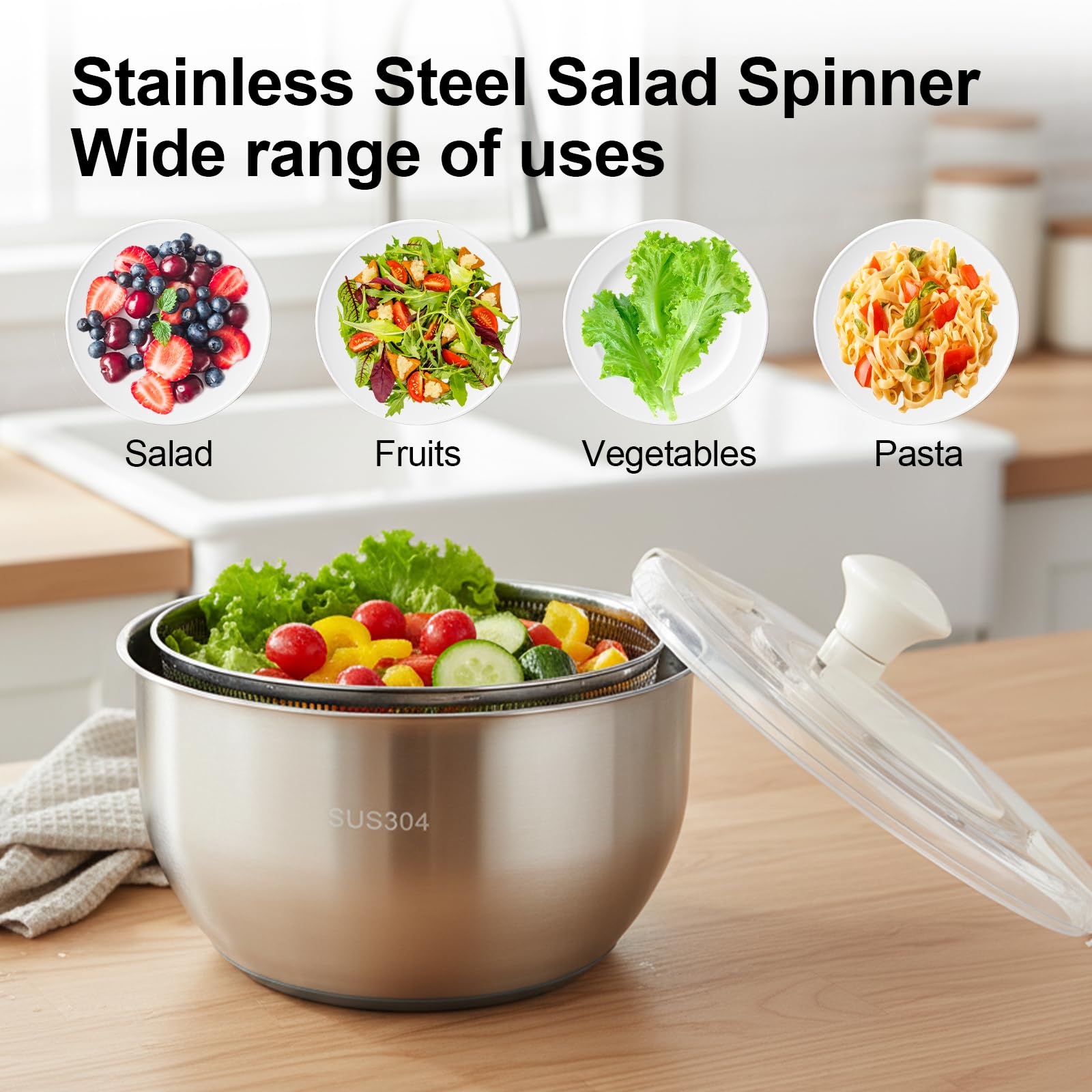 Generic stainless steel vegetable wash bowl 6 qt for durable kitchen use.