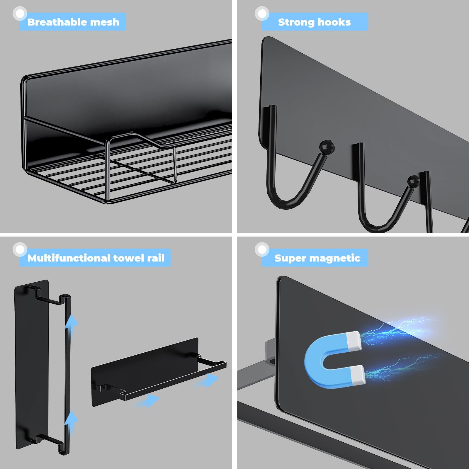 Generic strong magnetic effect secures kitchen tools and spice bottles firmly in place.