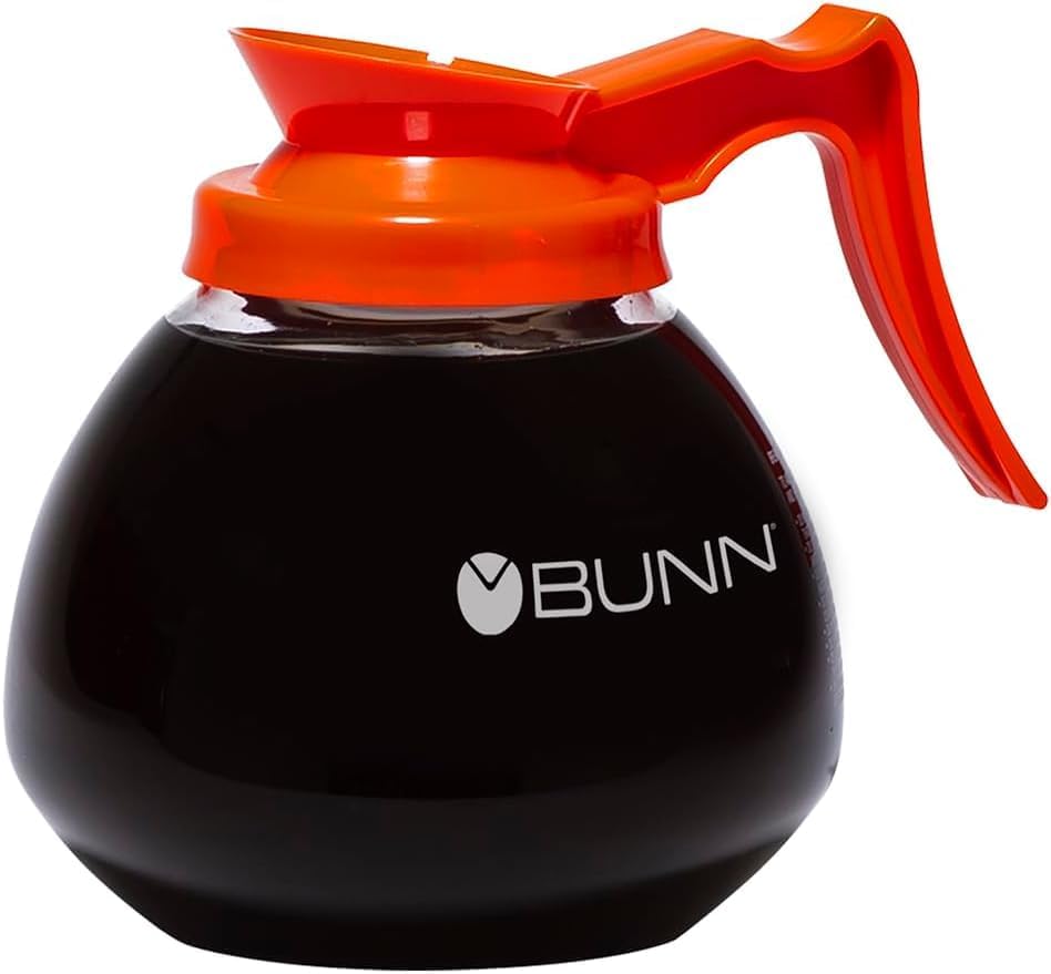 Generic Supply Depot BUNN 12-Cup Glass Decanter orange side view, reliable and easy to handle