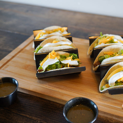 Generic taco holder stand black stainless steel design for durable use.