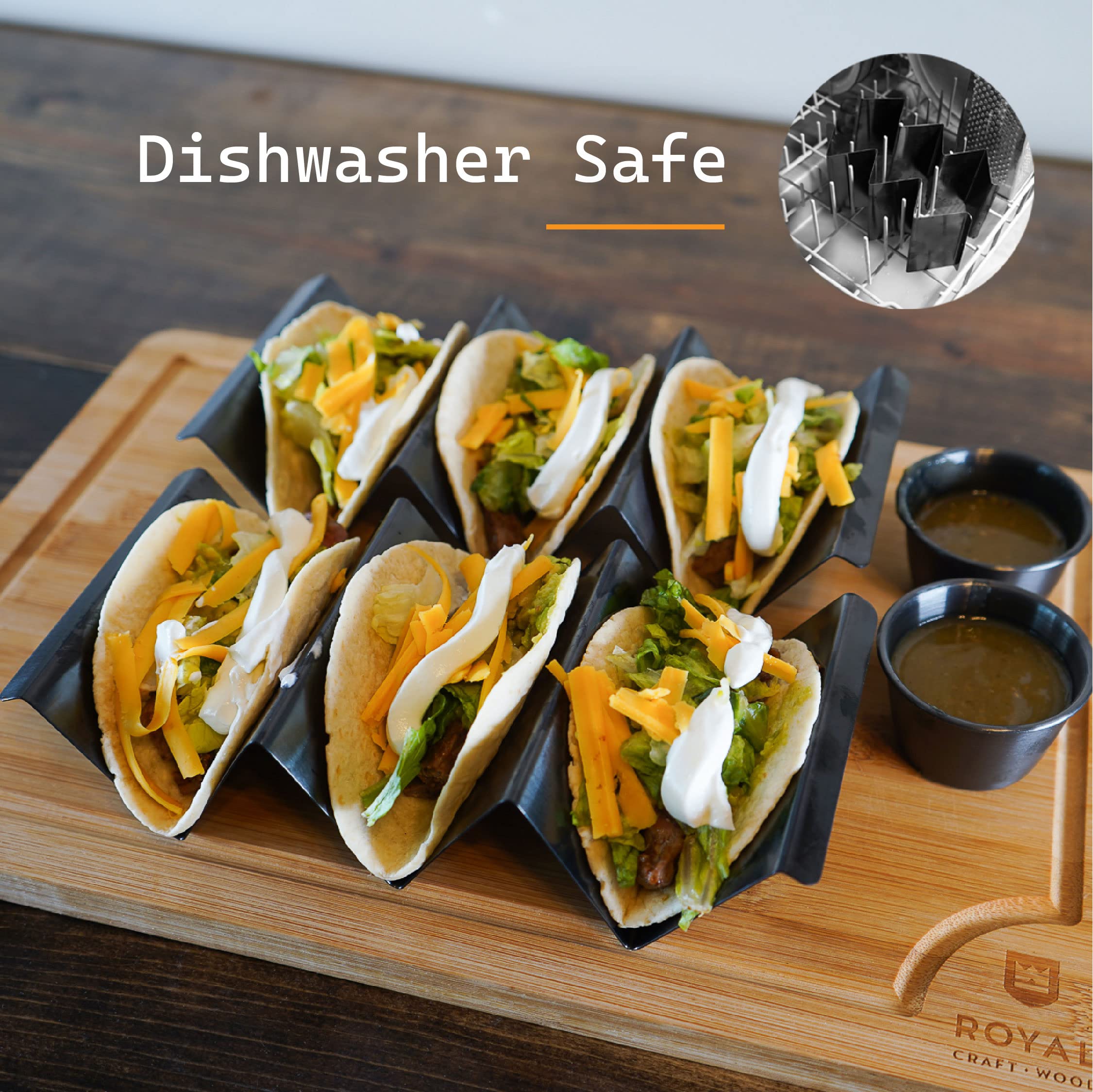 Generic taco holder stand stackable for compact storage after parties.