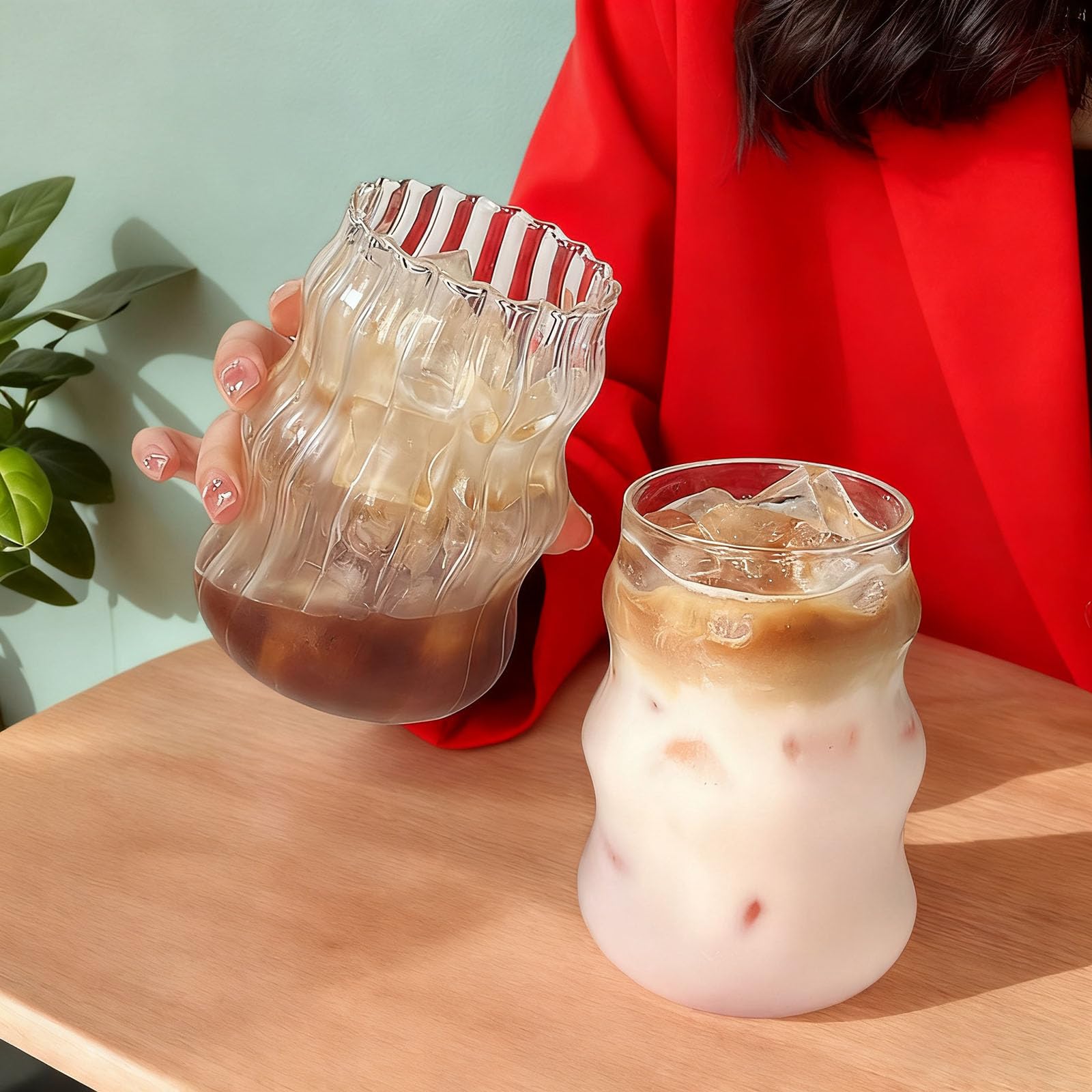 Generic transparent glass cup enhances beverage aesthetics and color changes.