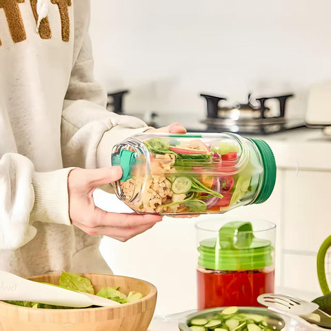 Generic travel-friendly salad jar compact for on-the-go meals and trips.