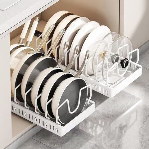 Generic versatile storage for pots, pans, lids, and bakeware in one system.