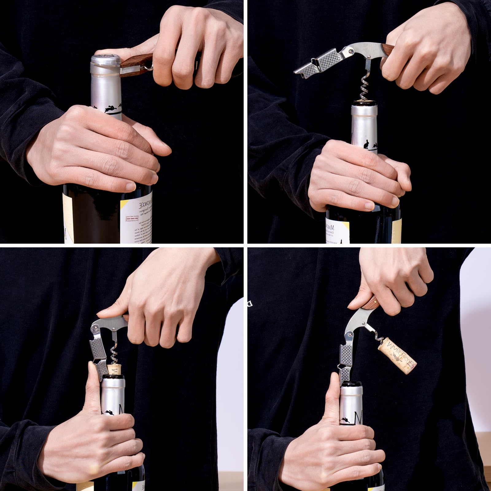 Generic waiter corkscrew folds compactly for travel, camping, or bedside use.