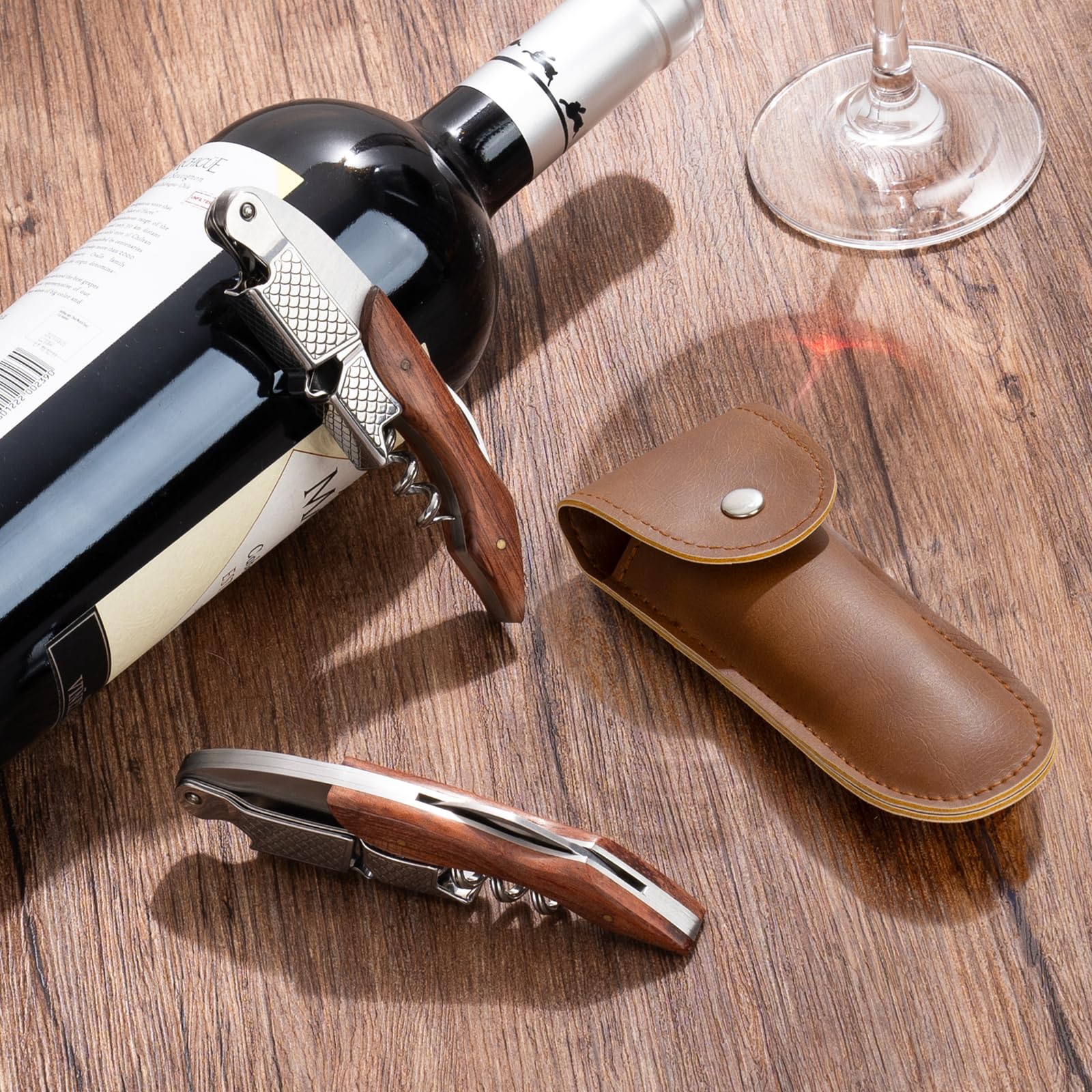 Generic corkscrew features strong hinges for repeated bottle openings in busy settings.