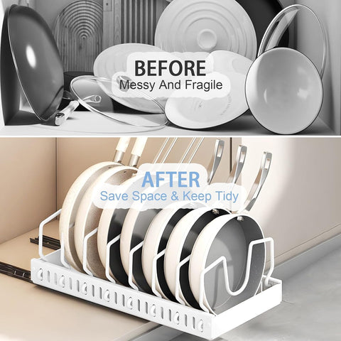 Generic white metal frame provides durable pull-out storage for busy kitchens.