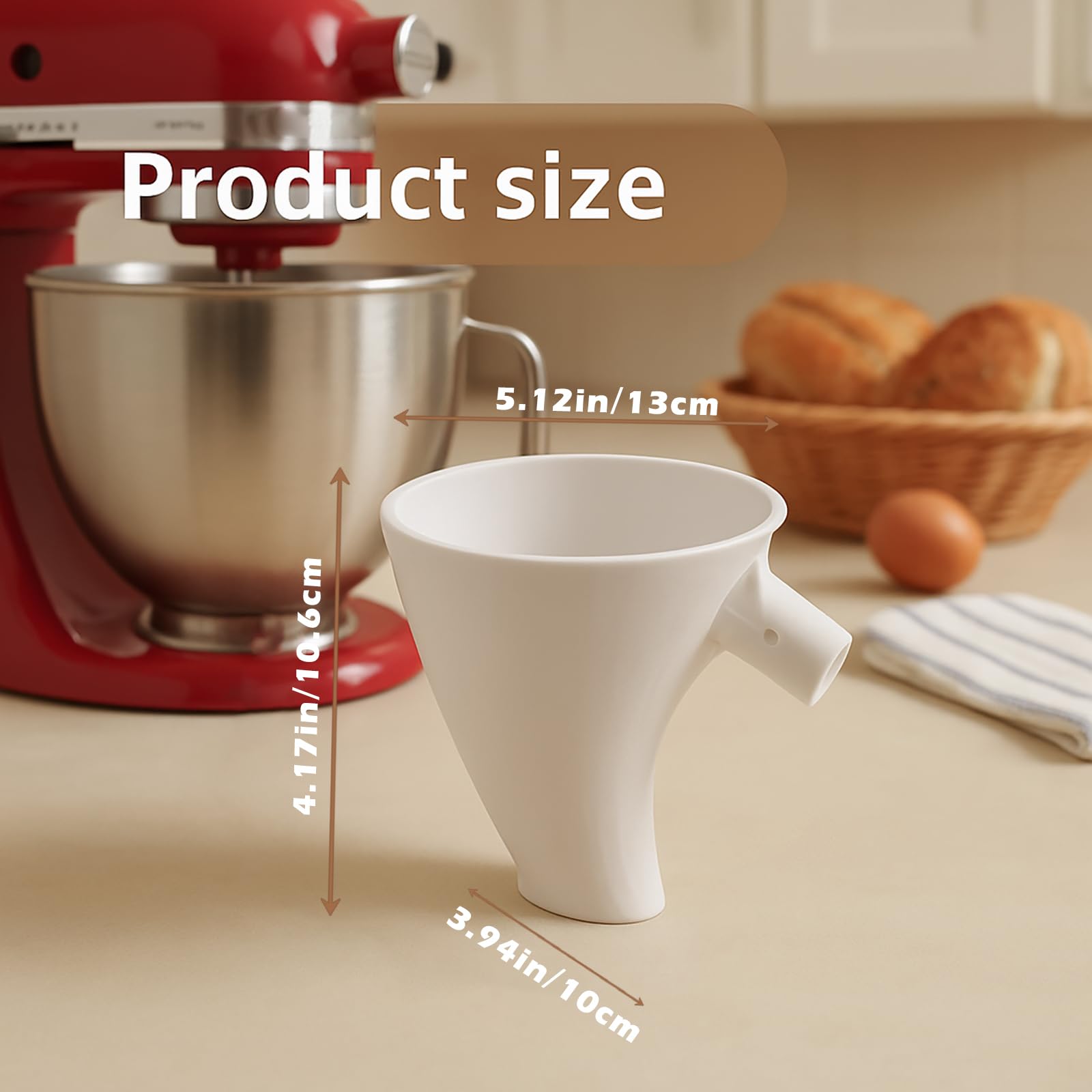 KitchenAid KSM150 wide-mouth pour spout enables mess-free ingredient transfer