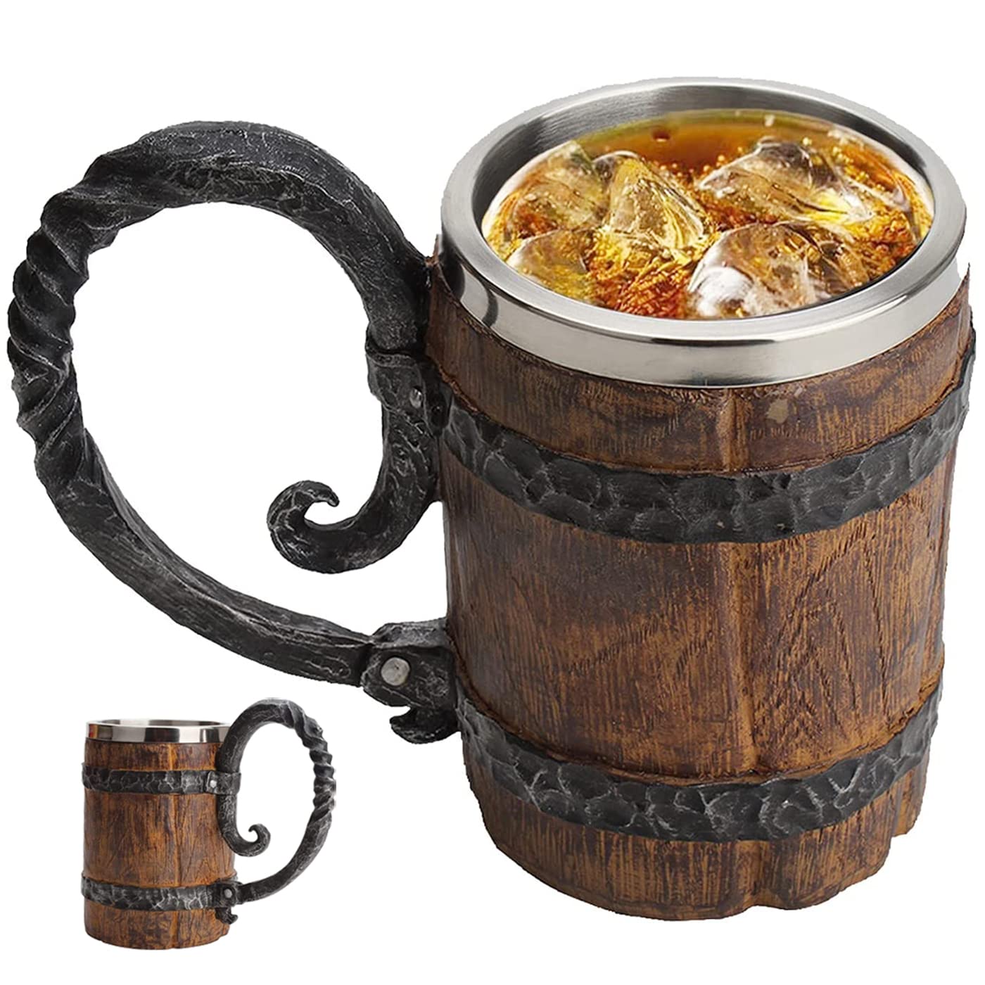 Generic wooden beer mug barrel with handle showcases ergonomic grip for easy serving.