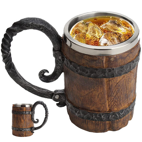 Generic wooden beer mug barrel with handle showcases ergonomic grip for easy serving.
