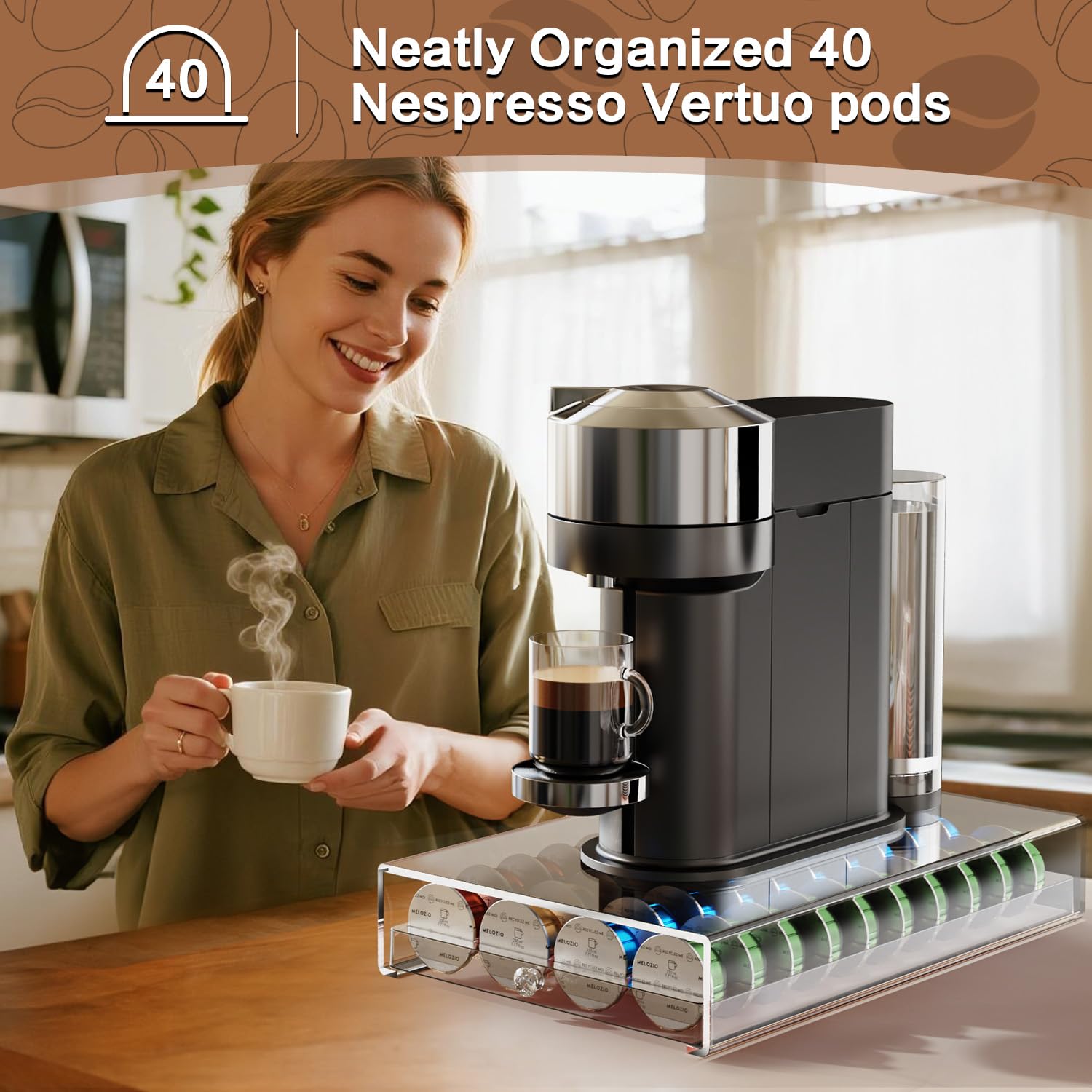Genew coffee pods holder easy-access handle enabling smooth retrieval.