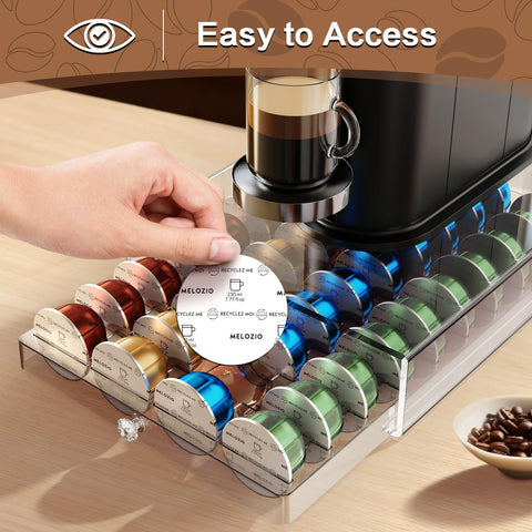 Genew coffee pods holder compatible with VertuoLine and Dolce Gusto capsules.