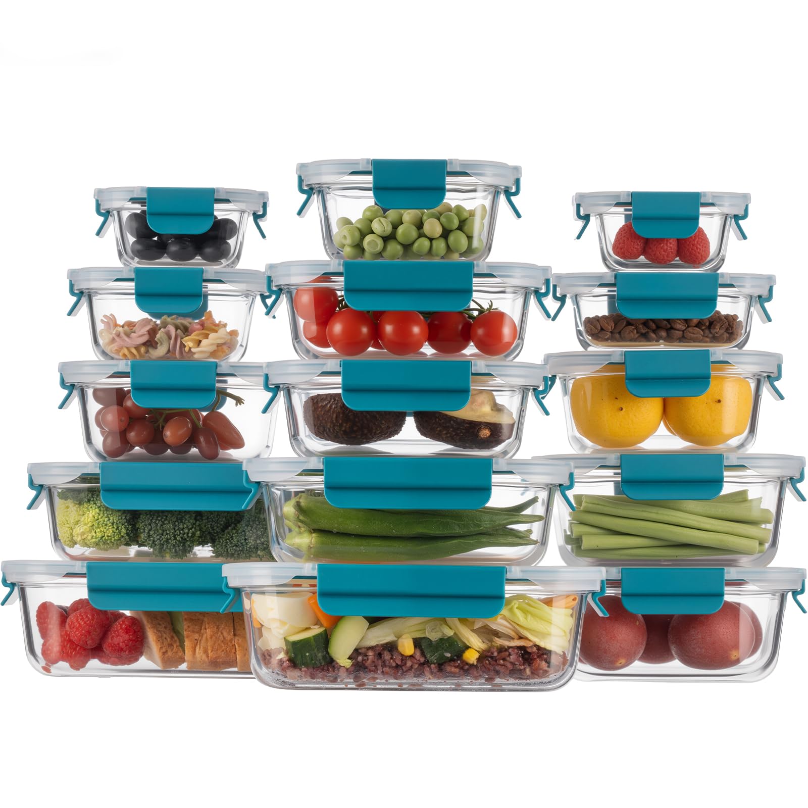 GENICOOK airtight glass meal prep containers keep foods fresh and neatly organized.