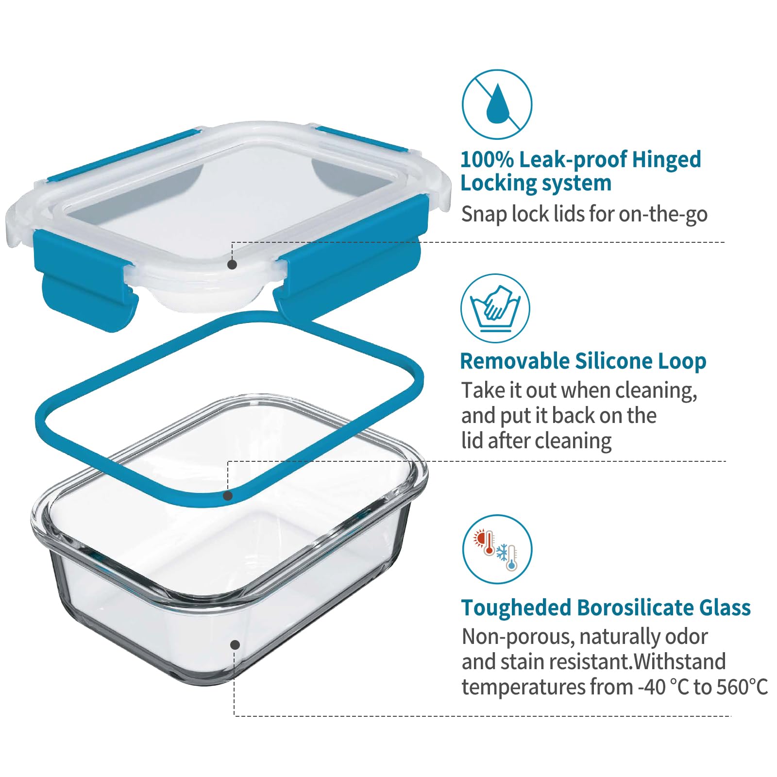 GENICOOK rectangular and square containers in nine sizes for versatile portioning.