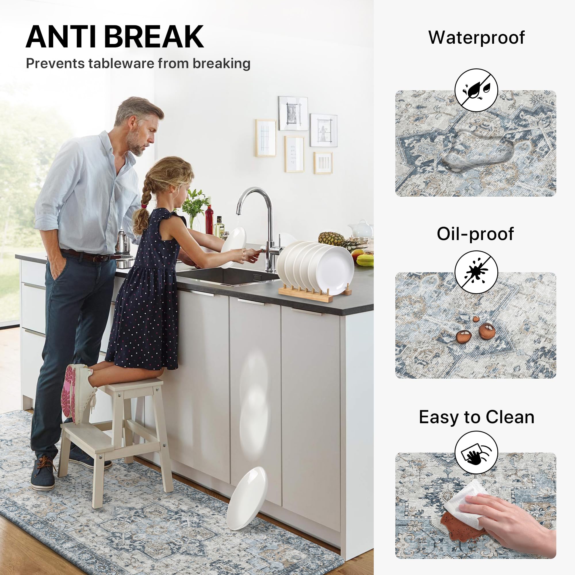 GENIMO non-slip backing stays securely in place on floors.