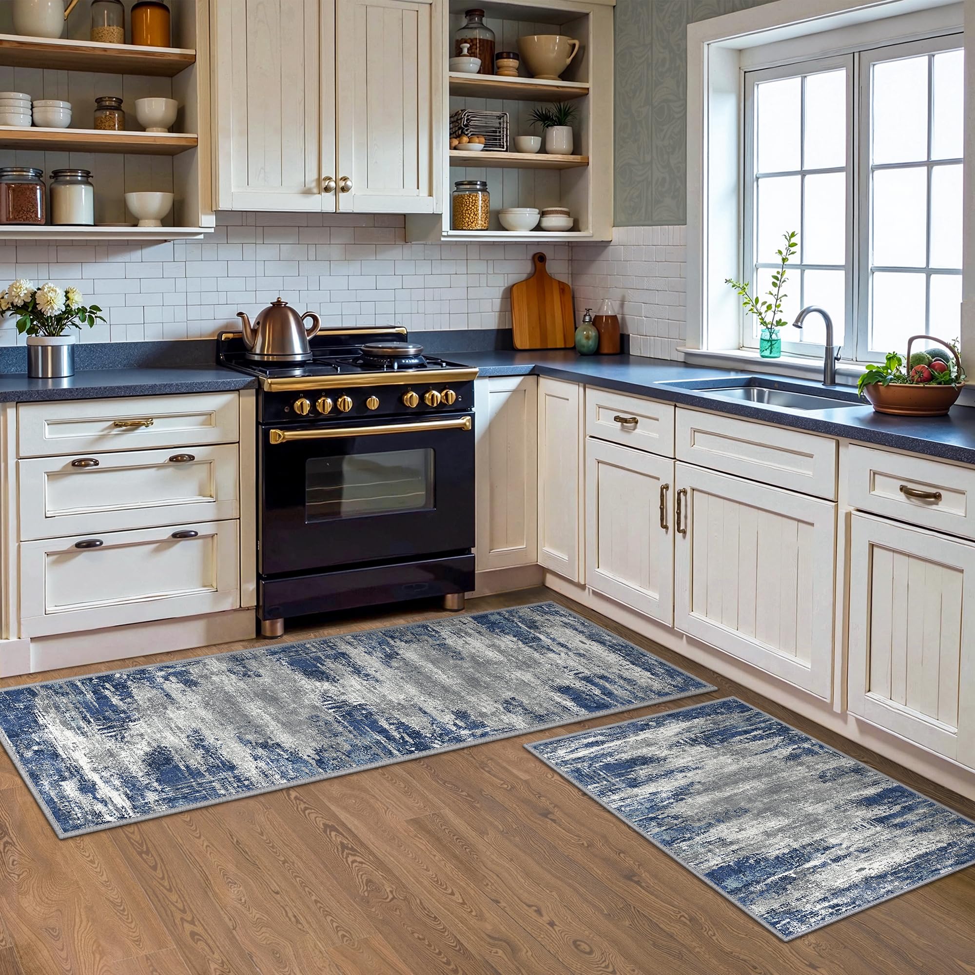 GENIMO kitchen-rugs non-slip backing prevents shifting on tile and wood floors.