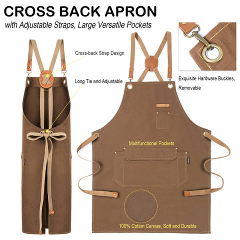 Genixart apron cross-back strap detail reducing neck strain.