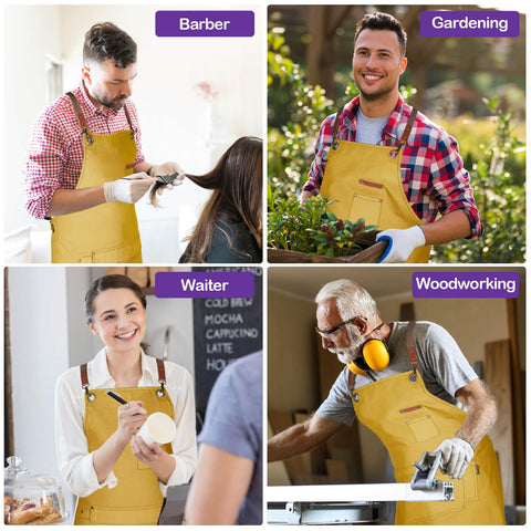 Genixart chef apron wear model, versatile for kitchen, cafe, bakery or studio use.