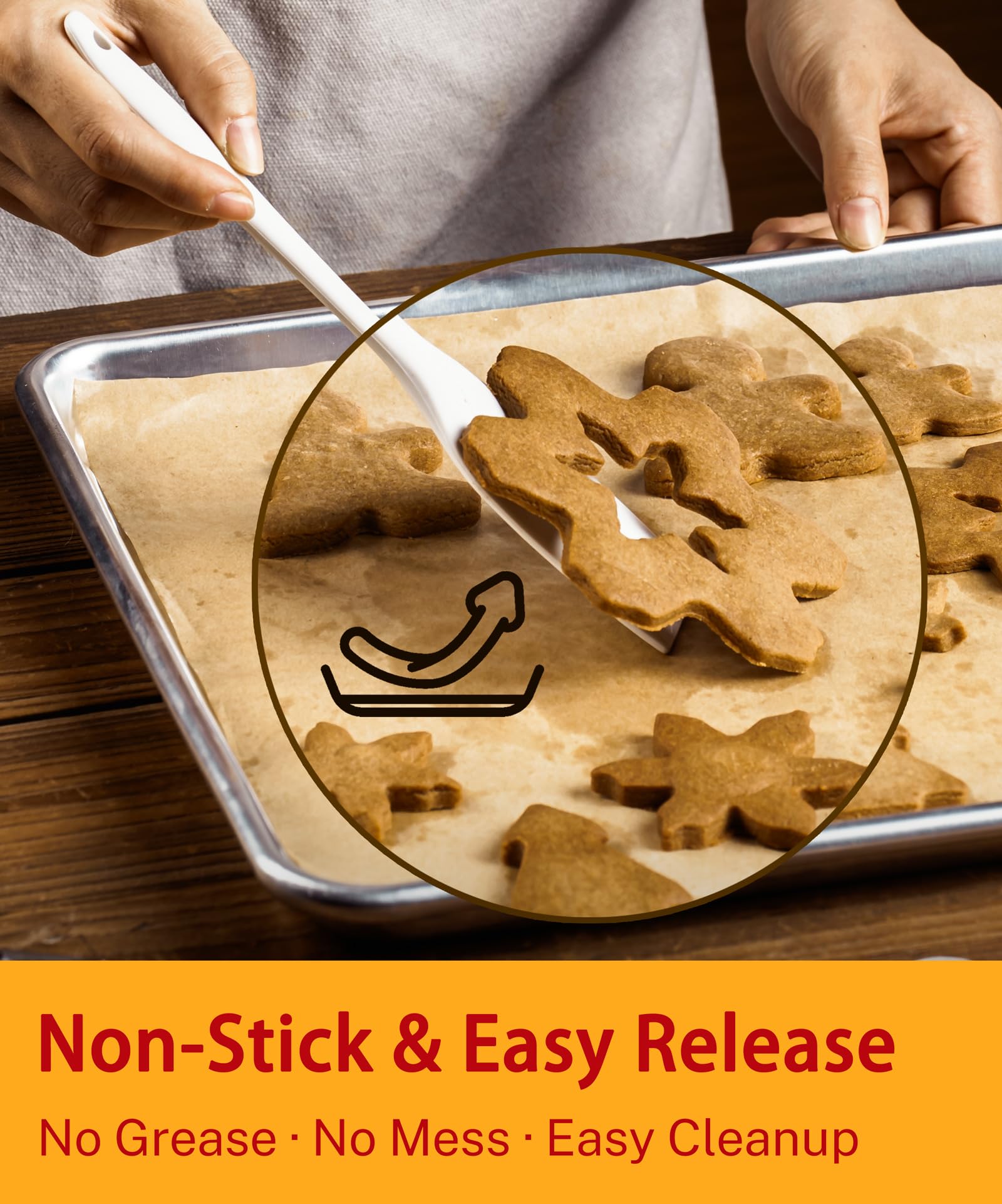 GENLGE half-sheet parchment fits 18x13 pans for efficient tray prep.