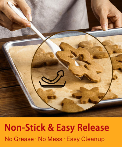 GENLGE half-sheet parchment fits 18x13 pans for efficient tray prep.