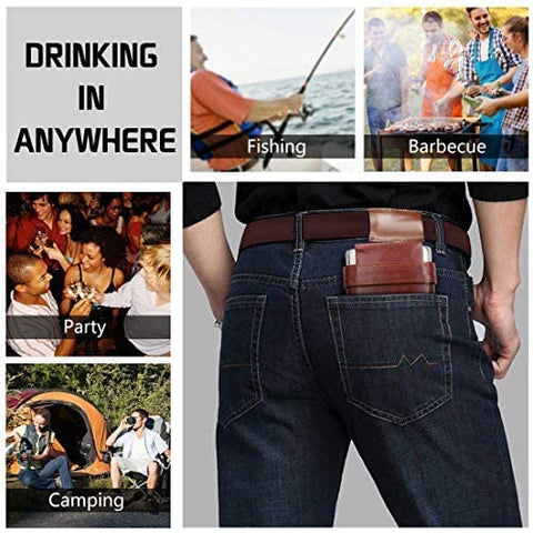 GENNISSY 18/8 stainless steel flask with leather wrap for secure grip.