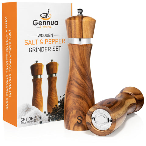 Gennua Kitchen acacia wood grain close-up highlights premium craftsmanship and natural character.