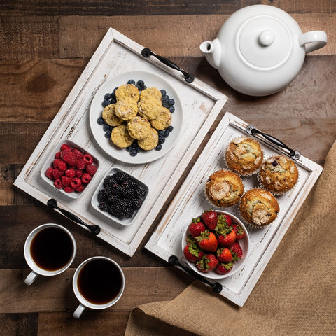 Gennua Kitchen distressed-white finish tray, a versatile decor and serving centerpiece.