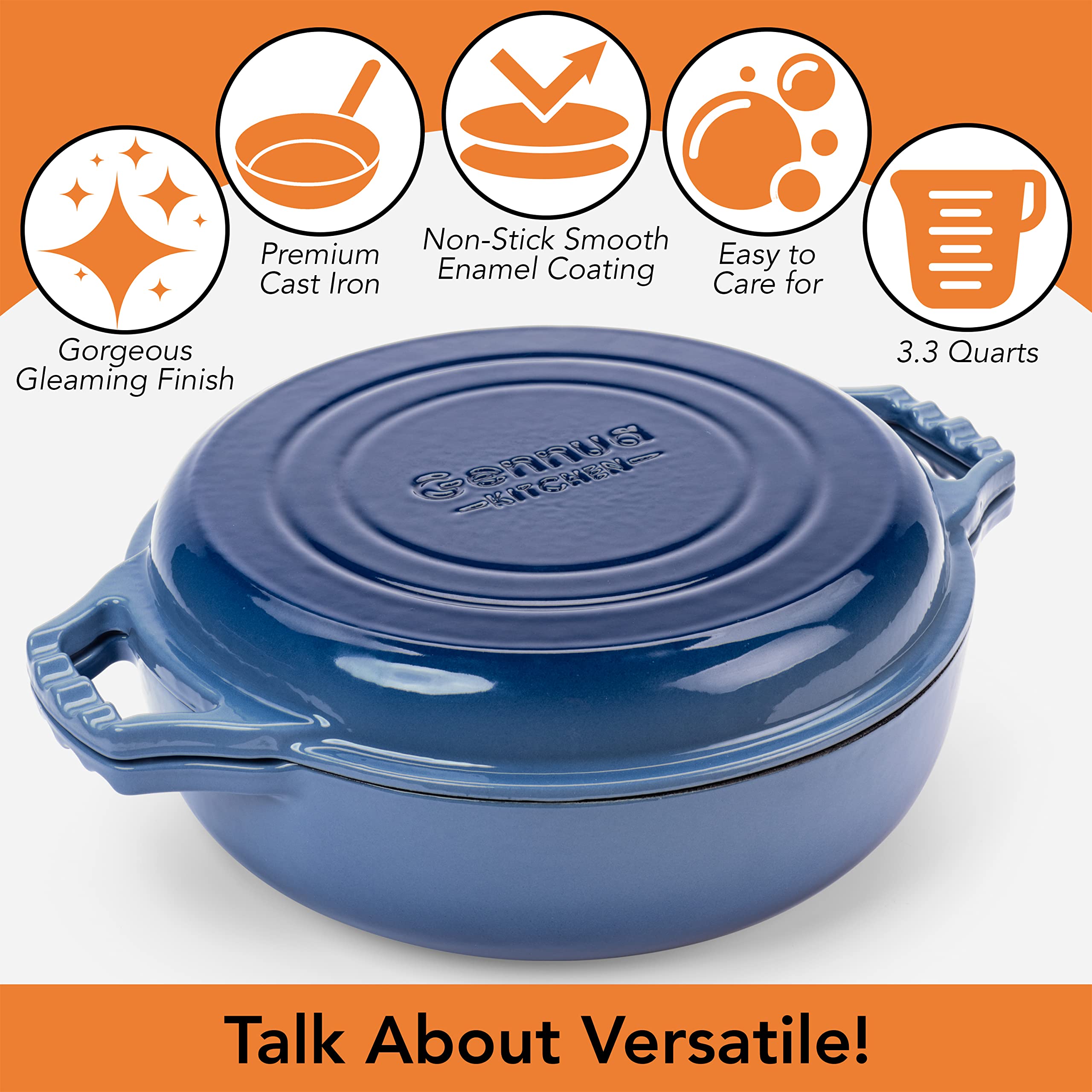 Gennua Kitchen enameled cast iron pot provides durable, nonstick performance.