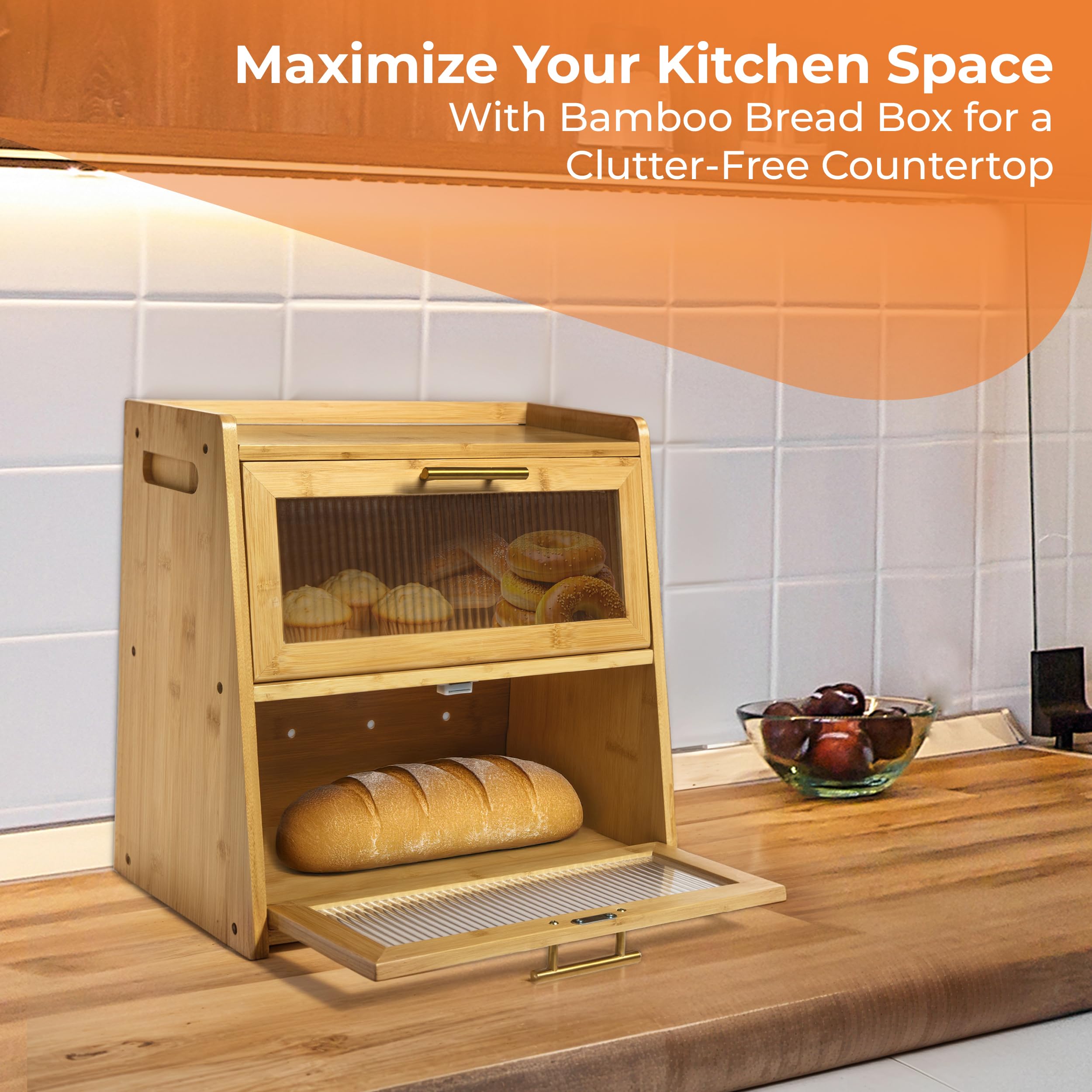 Gennua Kitchen frosted acrylic doors shield bread while offering a clear view.