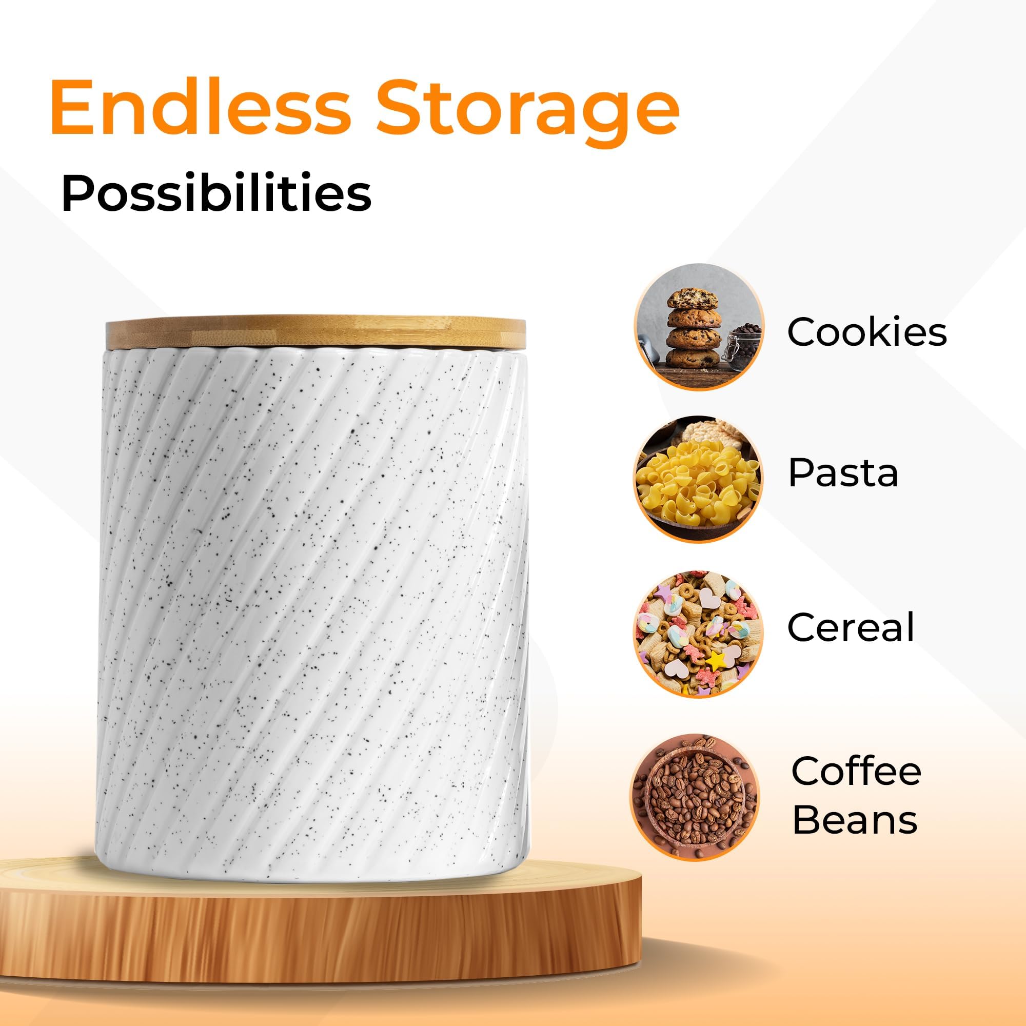 Gennua Kitchen canisters store flour, sugar, and dry goods