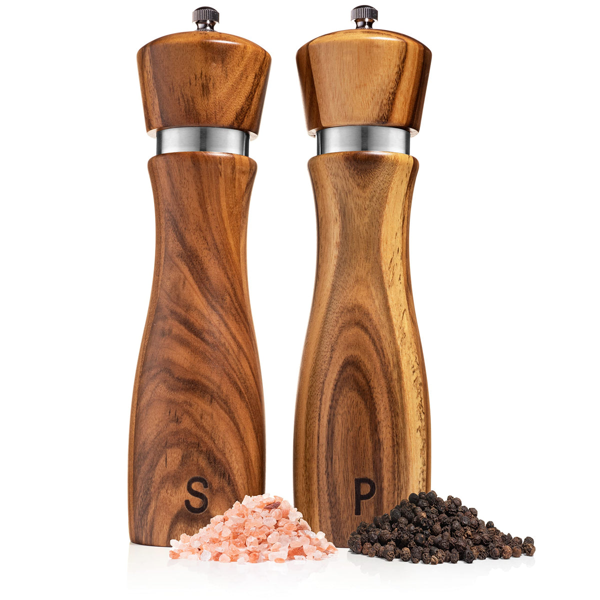 Gennua Kitchen wooden salt and pepper grinders showcase durable acacia wood for everyday seasoning.