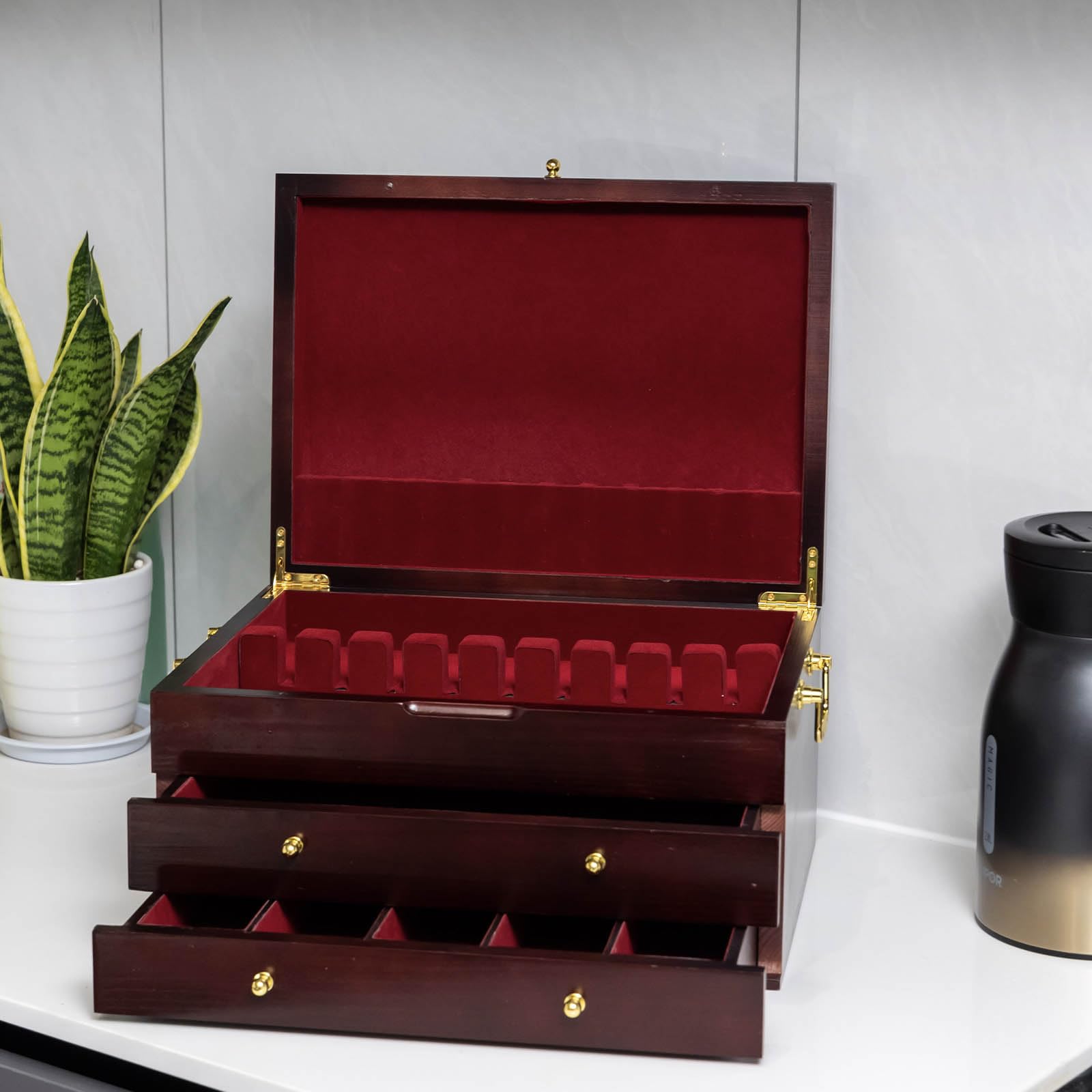 GENRICE silverware chest shown in cabinet for stylish storage