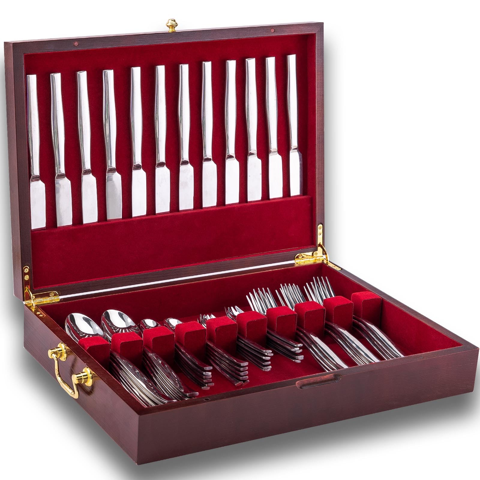genrice wooden silverware chest with sturdy handle for easy lifting