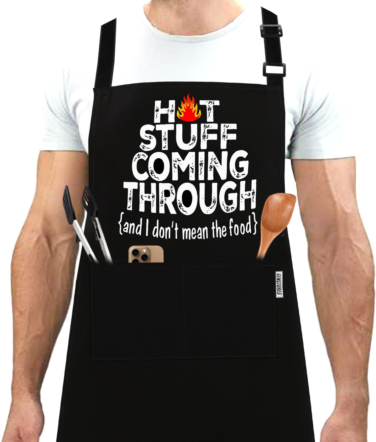 GENSTORES funny grilling apron with pockets keeps spices handy during outdoor barbecues