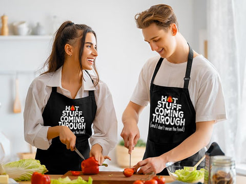 GENSTORES Lets Cook apron features a fun design for family kitchen gatherings
