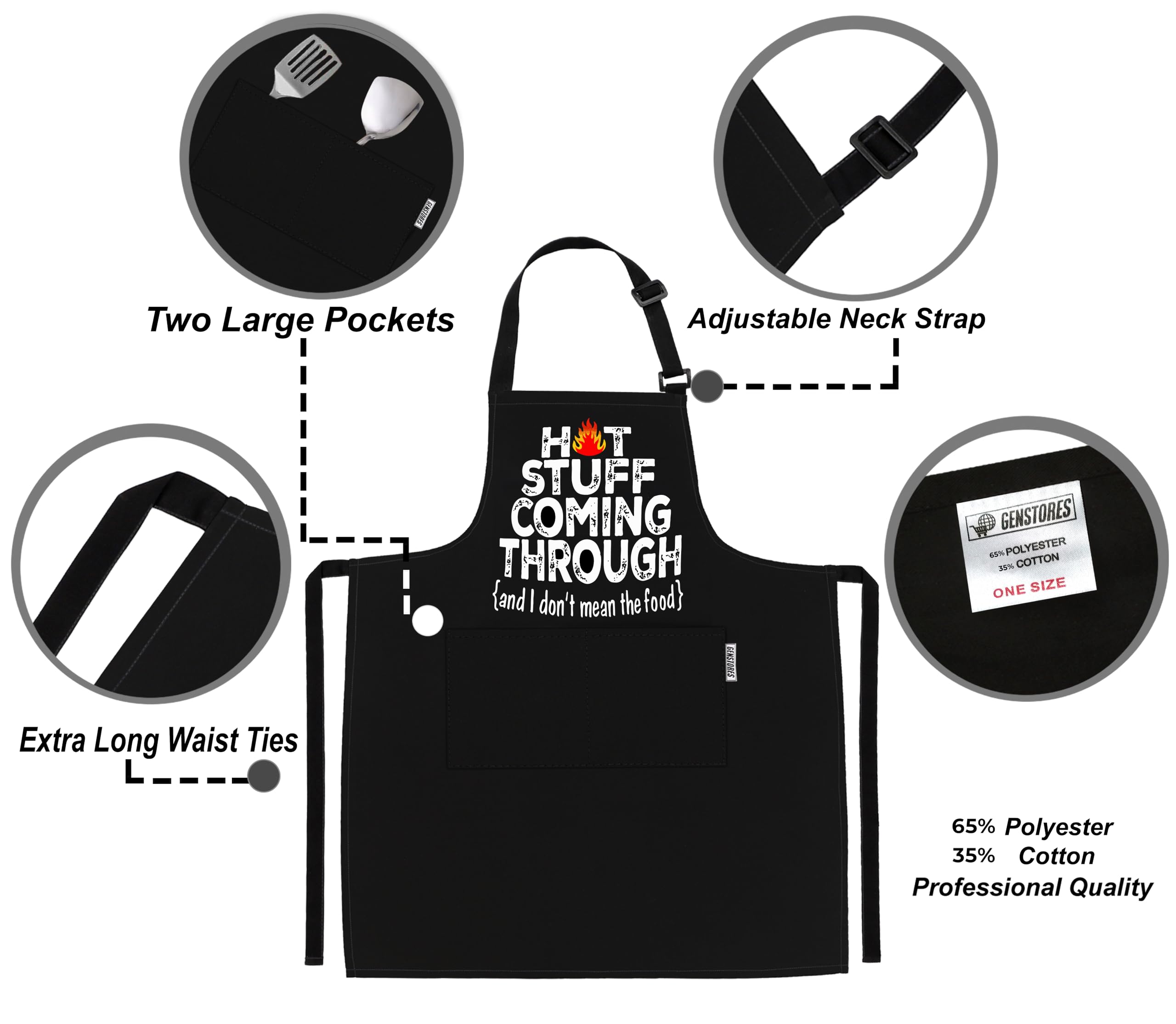 GENSTORES men's bib apron with adjustable neck ensures a comfortable fit for long cooks