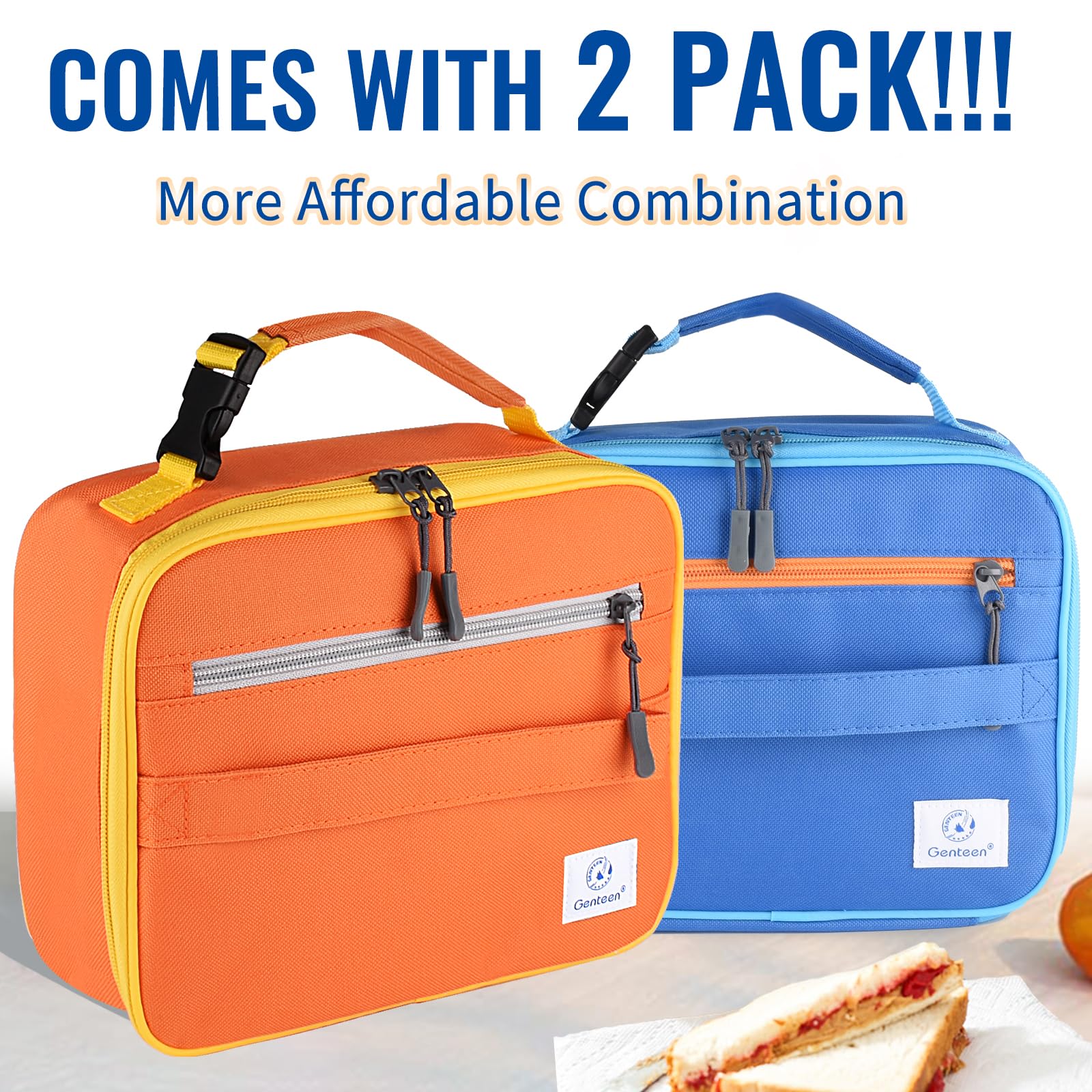 Genteen lunch bag back view highlighting durable material for school and work.