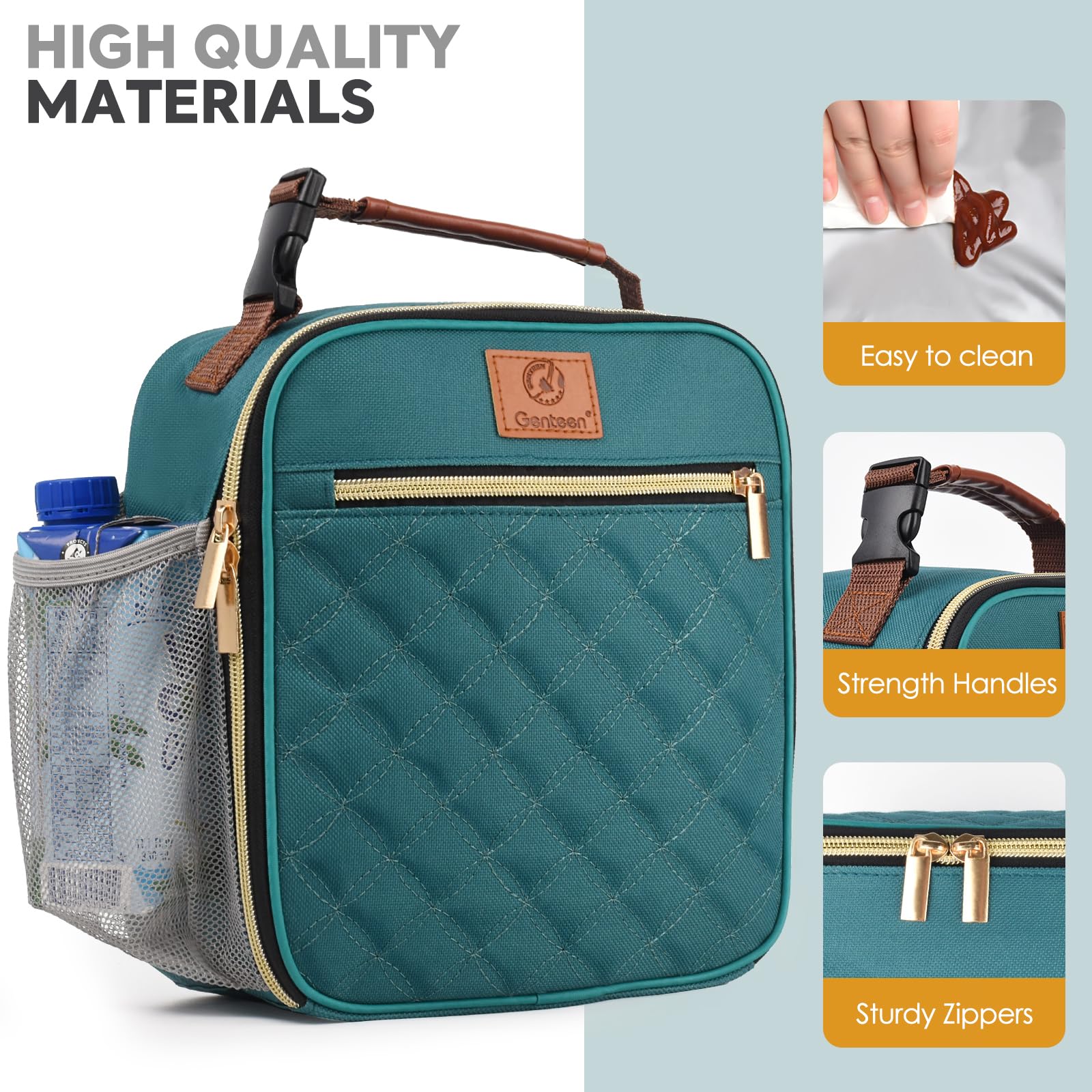 Genteen Lake Green Lunch Bag with a sturdy handle for easy daily carry