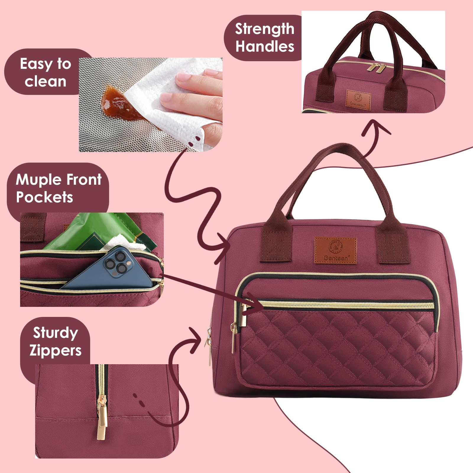 Genteen lightweight lunch bag with a padded handle for easy carry