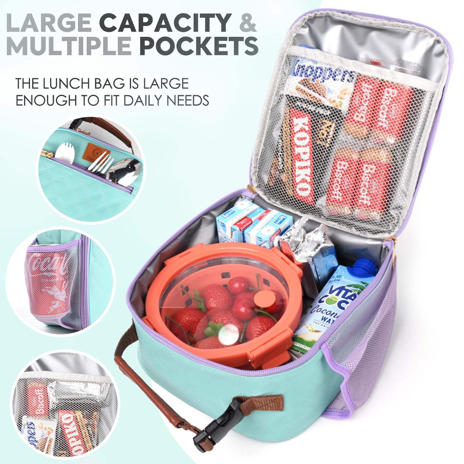 Genteen lunch bag comfy handle enhances carrying comfort on busy days.