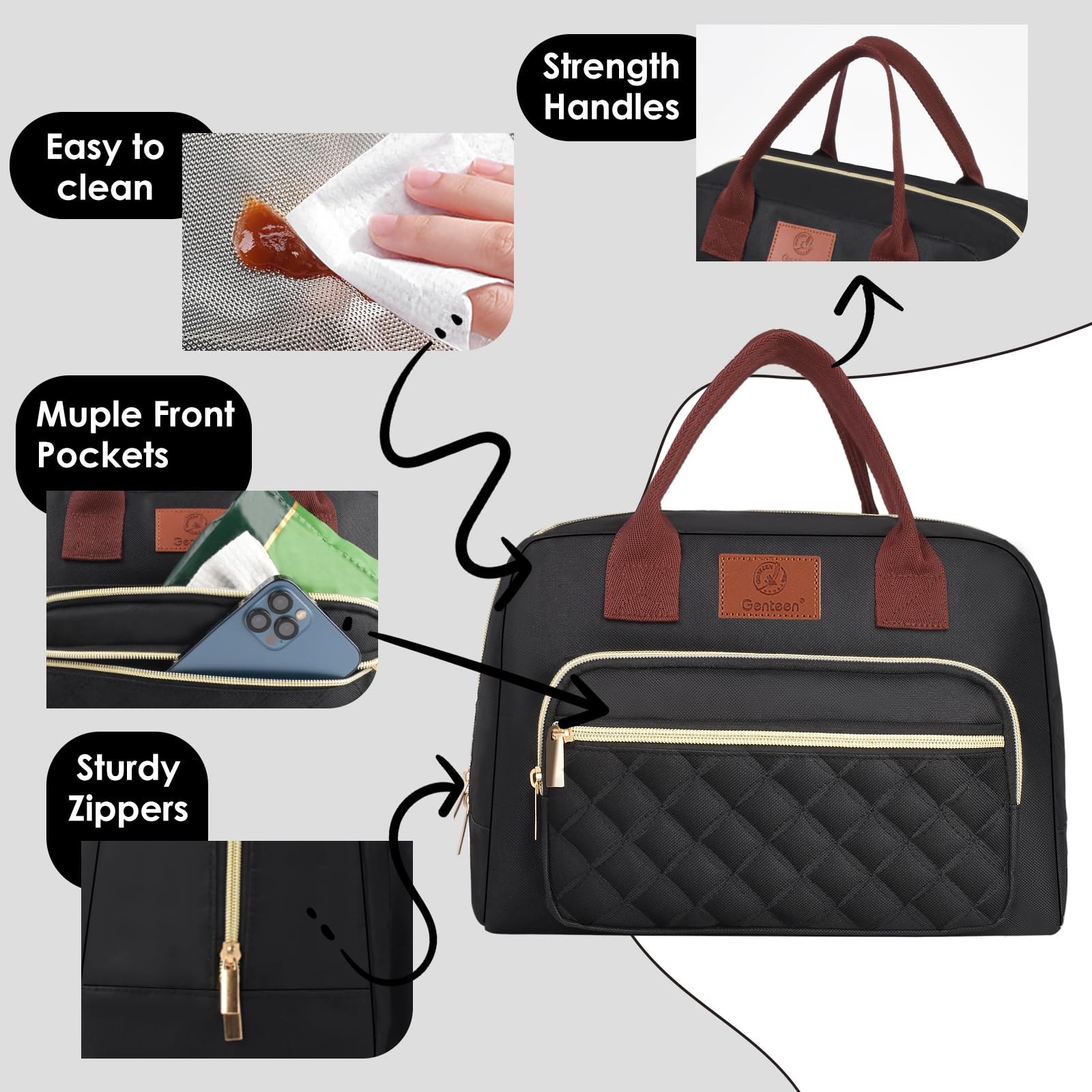Genteen large-capacity lunch bag fits meals and snacks for work.