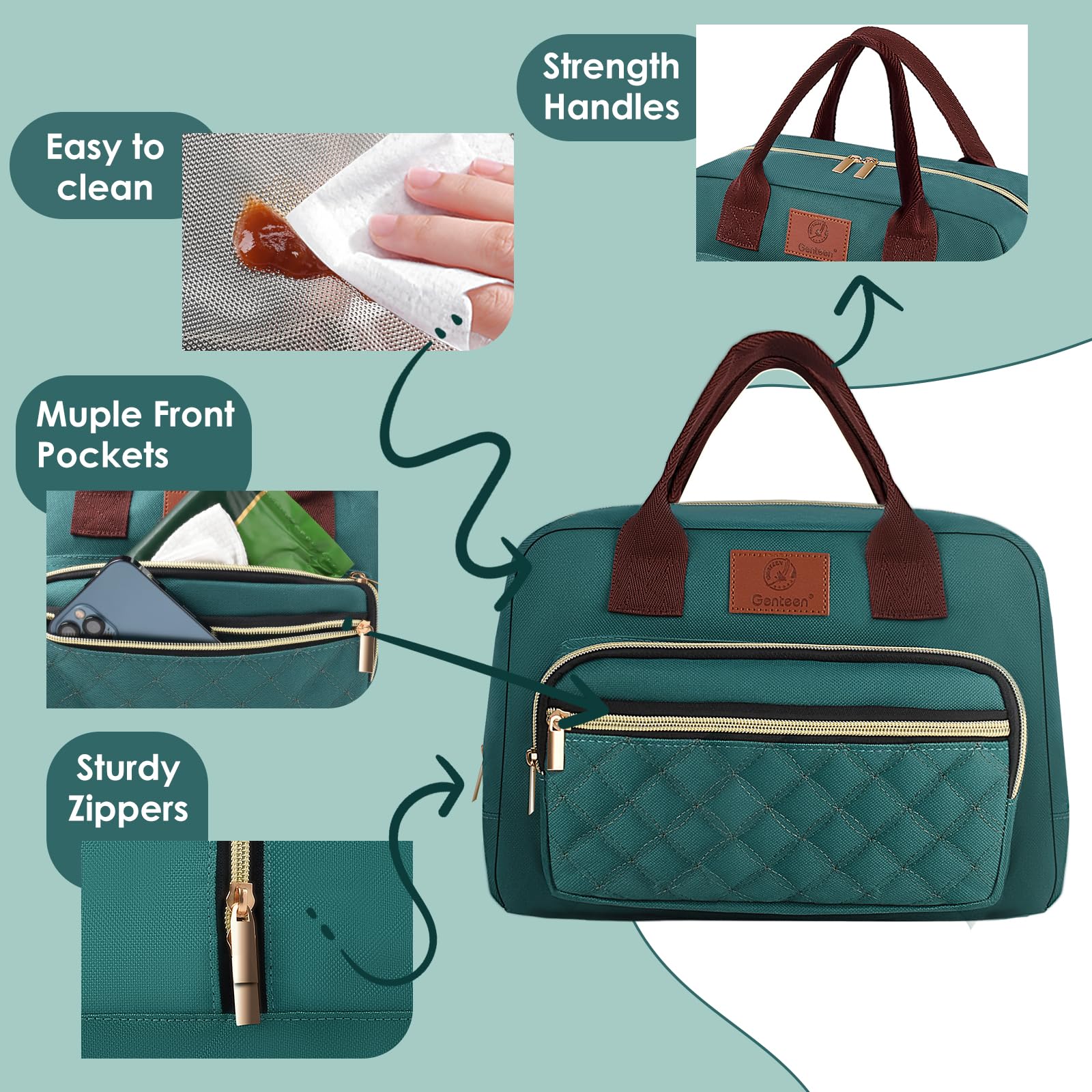 Genteen lunch bag padded handle highlights easy daily carrying