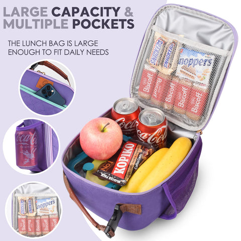 Genteen lunch bag with removable handle for easy attachment to backpacks.