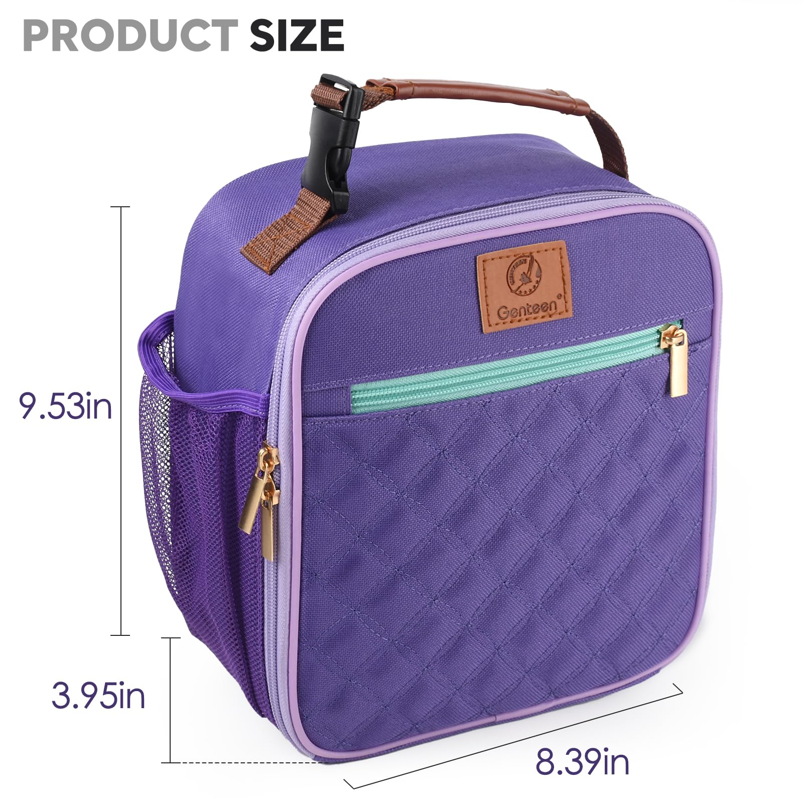 Genteen lunch bag side mesh pockets hold water bottles or umbrellas.
