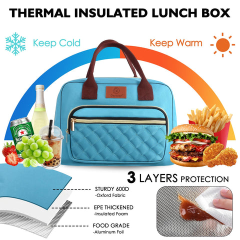 Genteen lunch bag with front pocket keeps napkins and cards handy.