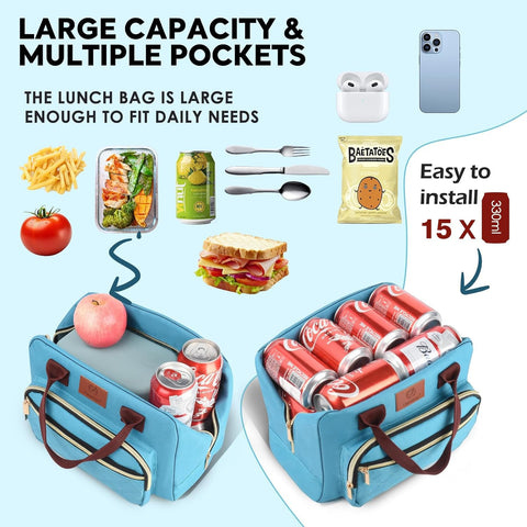Genteen teal lunch bag with padded handle for comfortable daily carry.