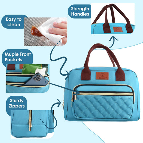 Genteen teal lunch bag offers large capacity for meals and snacks.