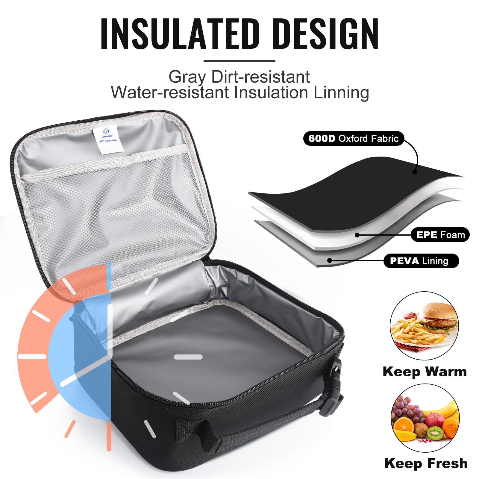 Genteen lunch box double zipper for reliable daily use.