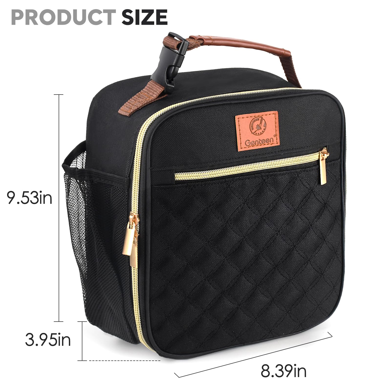 Genteen lunch box with removable handle for easy backpack or tote attachment.