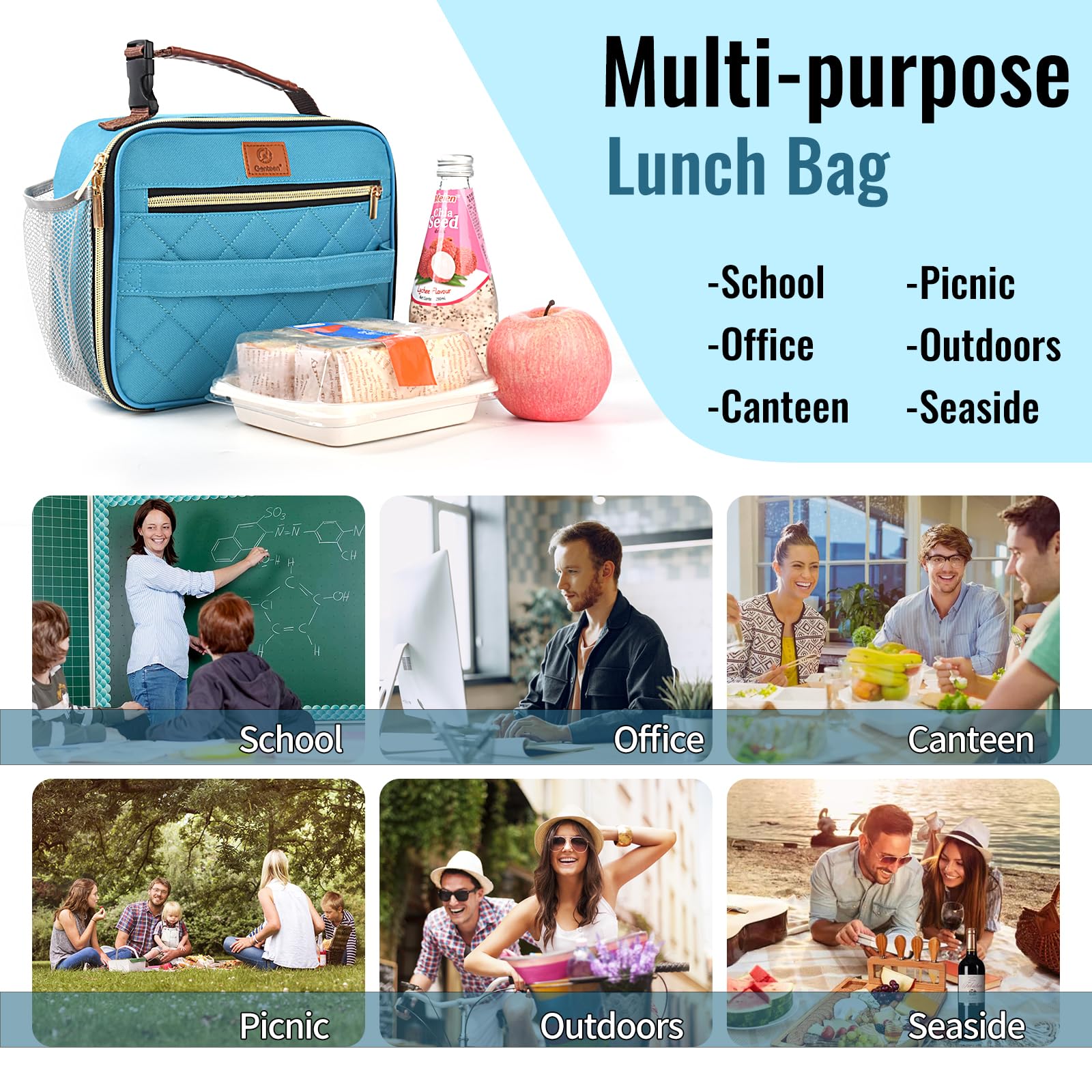 Genteen lunch bag reinforced zippers and stitching for longevity.